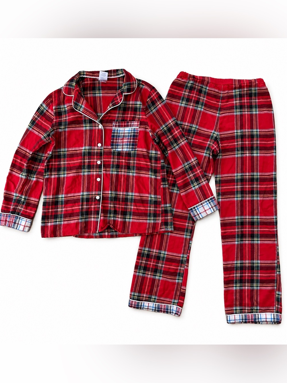 Lands’ End Red Plaid Flannel Pajama Set Women’s M 100% Cotton Holiday Cozy